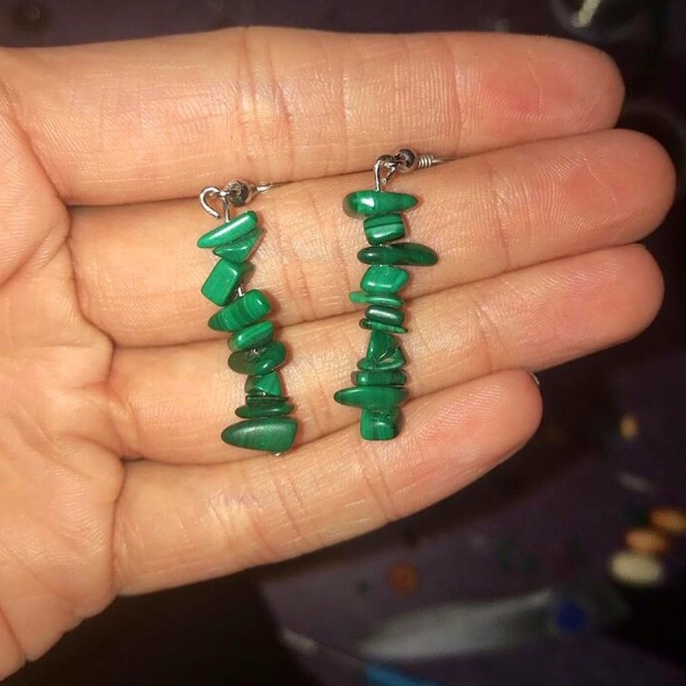 Handmade malachite green stone earrings